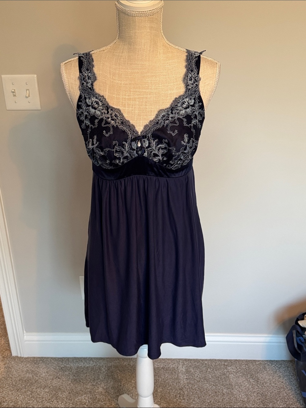 Soma Navy Chemise with Light blue Lace Embroidered Cups